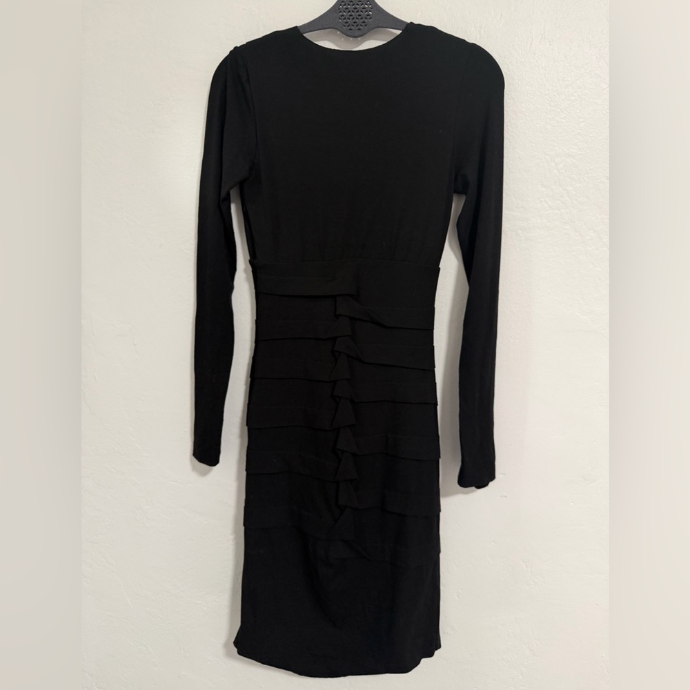 Nicole Miller Atelier Little Black Bandage Dress Long Sleeve V-Neck Bodycon XS - Picture 4 of 11